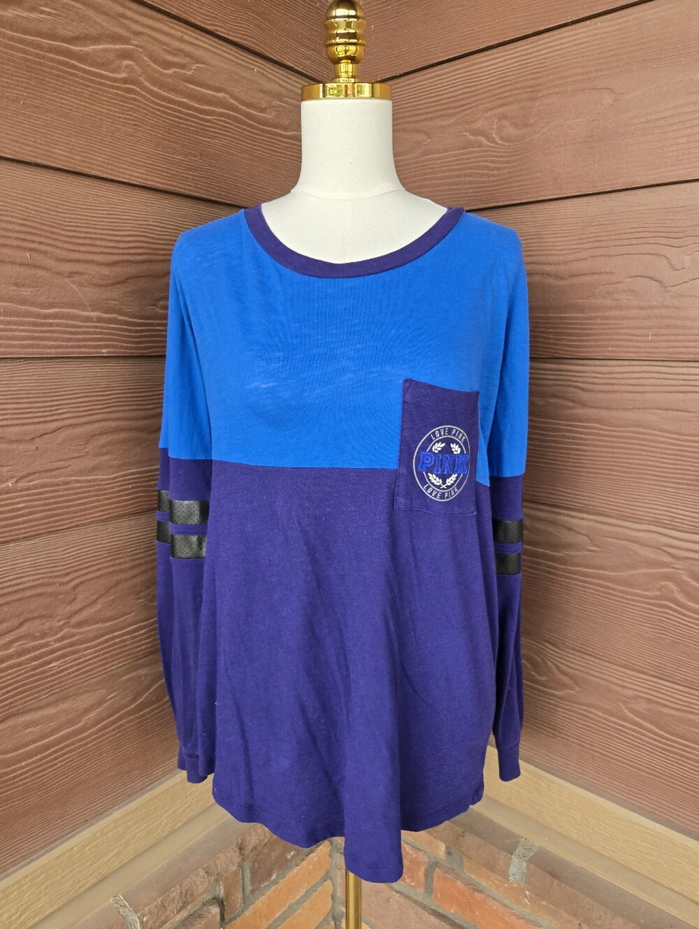 PINK Victoria’s Secret Colorblock Long Sleeve Pocket Tee – Women’s Size Small